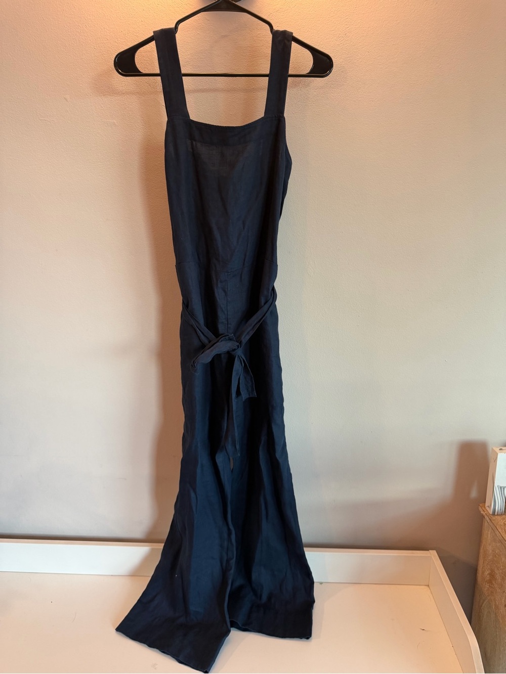 Quince 100% European Linen Square Neck Jumpsuit Navy Small